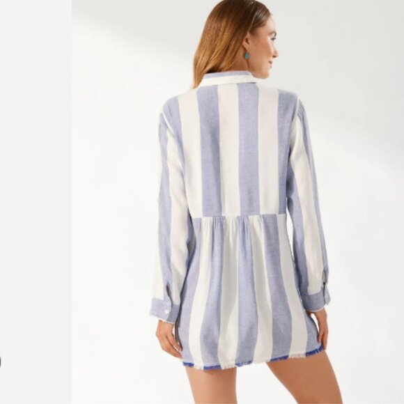Tommy Bahama Rugby Beach Stripe‎ Boyfriend Cover-Up Shirt Medium - Picture 5 of 15